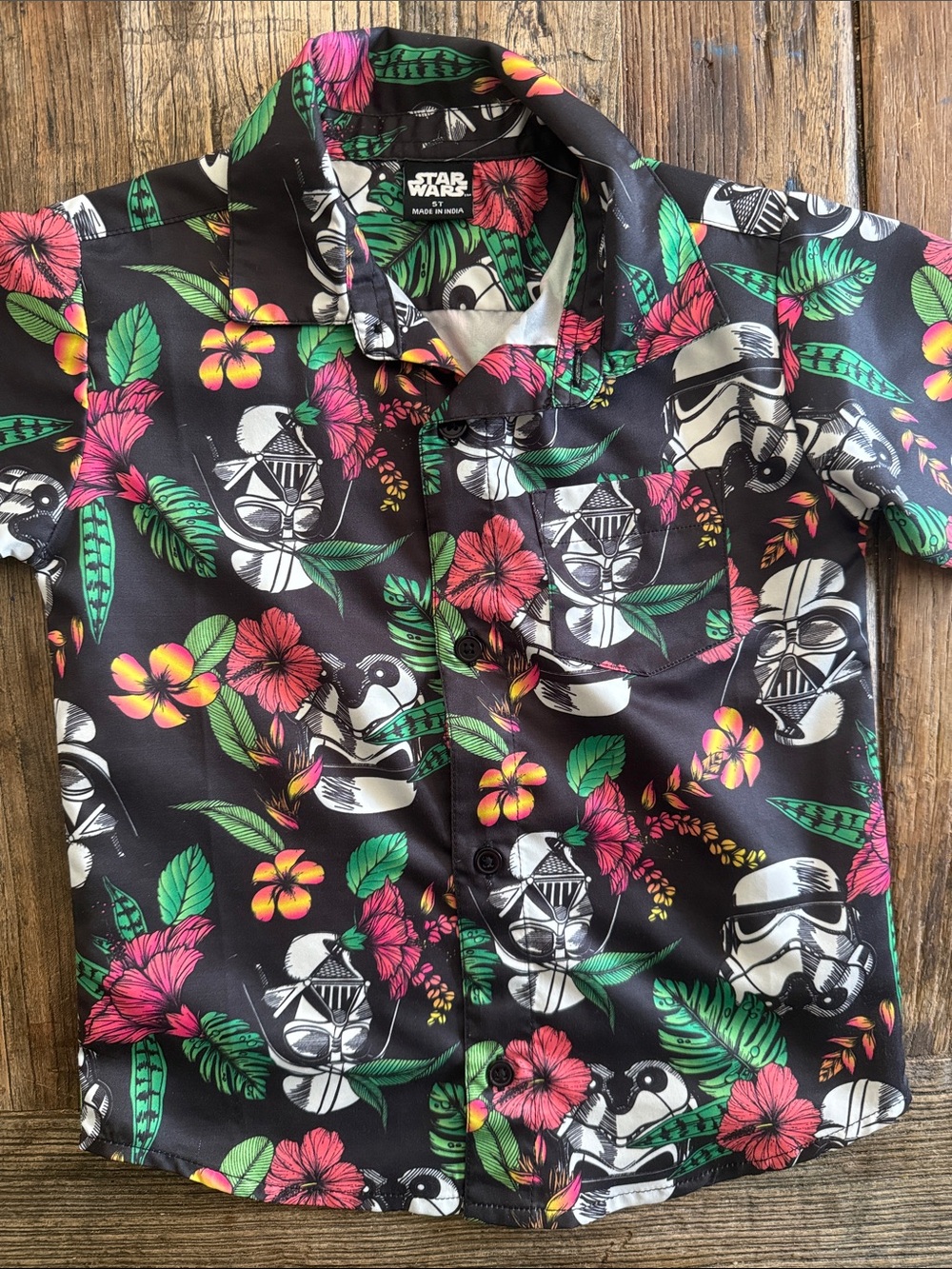 Star Wars Black Hawaiian Shirt with Pink & Green Floral